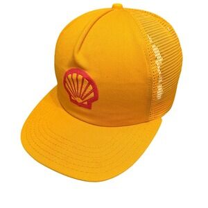 Vintage Shell Trucker Hat Snapback Cap Yellow Mesh Gas Station Logo